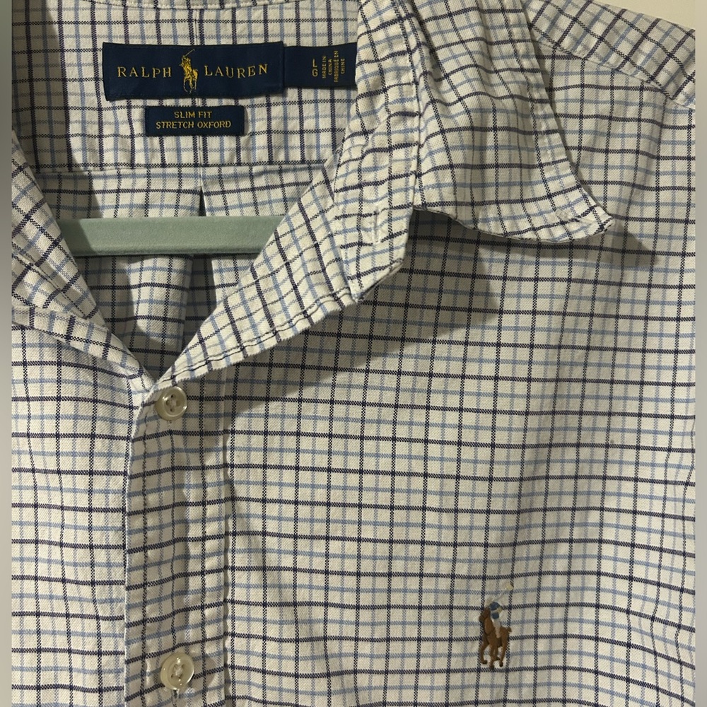 Men’s Ralph Lauren size large white and blue plaid or checkered button down
